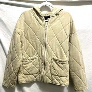 Forever 21 Women's Small Distressed Tan‎ Oversized Boho Zip Front Quilted Jacket